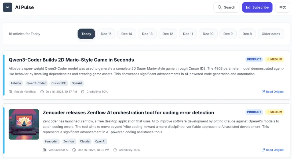 AI Pulse dashboard - comprehensive directory of AI news, tools, and learning resources
